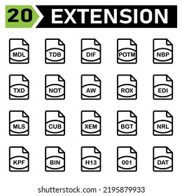 file extension icon include mdl, tdb, dif, potm, nbp, txd, not, aw, rox, edi, mls, cub, xem, bgt, nrl, kpf, bin, h13, 001, dat, file, document, extension, icon, type, set, format, vector, symbol