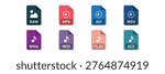 File extension icon set of digital media formats including raw vector illustration.