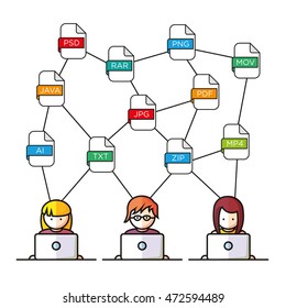 File extensions people with computers illustration