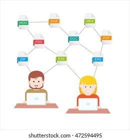 File extensions people with computers illustration