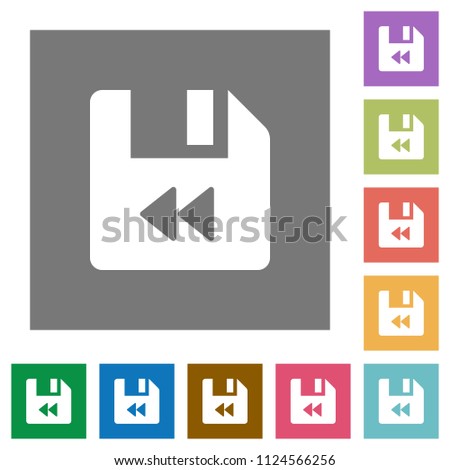 File fast backward flat icons on simple color square backgrounds