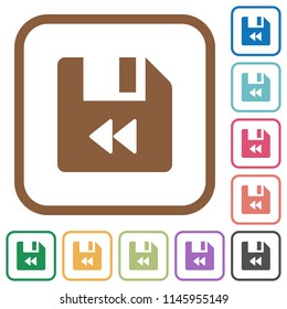 File fast backward simple icons in color rounded square frames on white background
