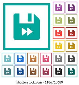 File fast forward flat color icons with quadrant frames on white background