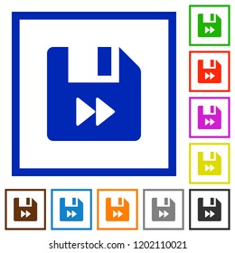 File fast forward flat color icons in square frames on white background
