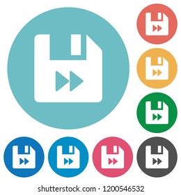 File fast forward flat white icons on round color backgrounds
