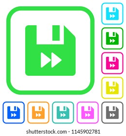 File fast forward vivid colored flat icons in curved borders on white background