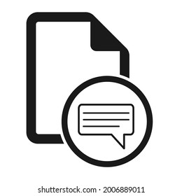 File flat icon with message symbol isolated on white background. Document vector illustration .