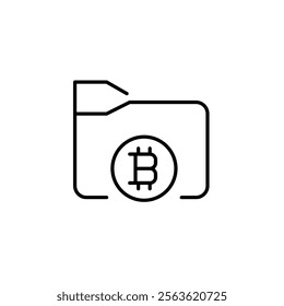 File folder with bitcoin symbol. Cryptocurrency archive. Valuable data storage. Pixel perfect vector icon