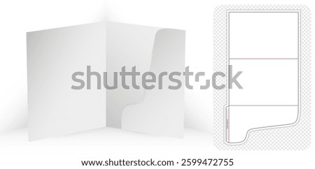file folder business die cut templates designs 3d mock-up isolated white backgrounds for packaging branding, products compartments unique design, minimalist conceptual holder stationery product office