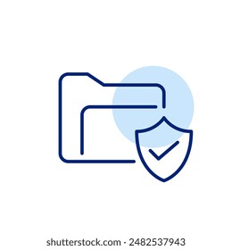 File folder, checkmark and shield. Data checked by antivirus. Pixel perfect, editable stroke icon