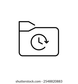 Pasta de arquivos com relógio. Armazenamento temporário de dados, acesso cronometrado a arquivos recentes. Backup seguro. Ícone de vetor perfeito de pixel