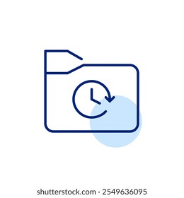 File folder with clock. Temporary data storage, timed access to recent files. Secure backup. Pixel perfect, editable stroke icon