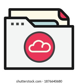 File Folder Cloud Storage Document Flat Icon Isolated On White Background