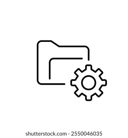 Carpeta de archivos y rueda dentada. Datos operativos, configuración del sistema y Configuraciones. Icono de Vector perfecto de píxeles