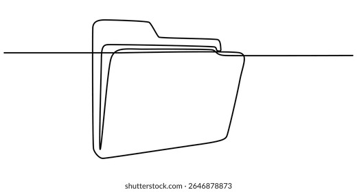 File folder continuous one line drawing, One continuous line drawing of a file folder icon. Minimal document symbol in linear outline style. Simple archive vector illustration. Modern single line.
