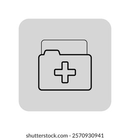 File folder with cross symbol line icon. Medical documents, records, history case outline sign. Medicine, healthcare, paperwork concept. Vector illustration, symbol element for web design and apps