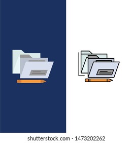 File, Folder, Date, Safe  Icons. Flat and Line Filled Icon Set Vector Blue Background