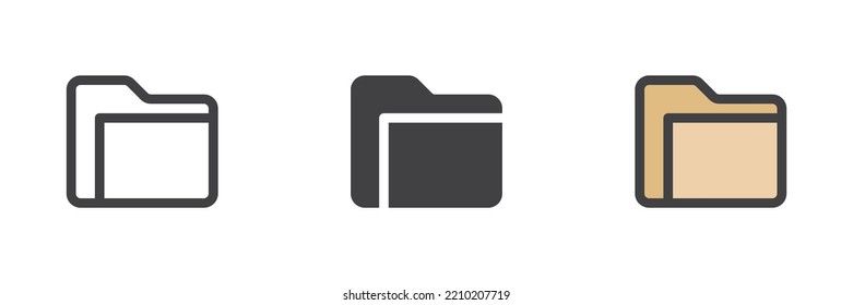 File folder different style icon set. Line, glyph and filled outline colorful version, outline and filled vector sign. Symbol, logo illustration. Vector graphics