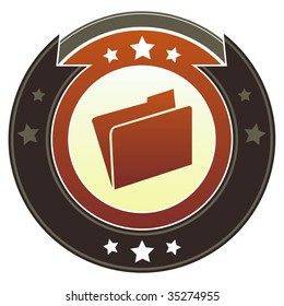 File folder or document icon on round red and brown imperial vector button with star accents suitable for use on website, in print and promotional materials, and for advertising.