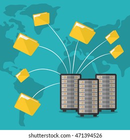 file folder document web hosting data center security system technology icon set. Colorful and flat design. Vector illustration