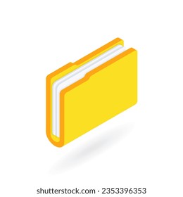 File folder with documents. 3d yellow folder icon for paper management, business project, database, paperwork, archive concept. Right perspective isometric vector isolated on white background