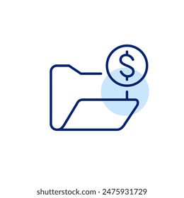 File folder and dollar. Financial data, bank statement and transaction history. Pixel perfect, editable stroke icon