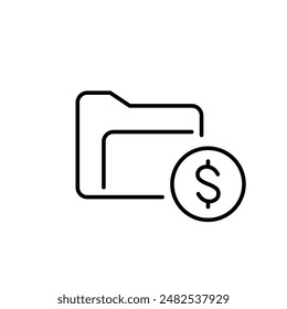 File folder and dollar sign. Cloud storage subscription. Financial documentation. Digital repository for storing and accessing files. Editable vector icon.