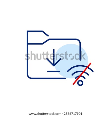 File folder, download arrow and no wi-fi symbol. Pixel perfect, editable stroke vector icon