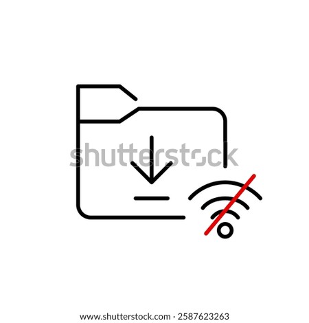 File folder, download arrow and no wi-fi symbol. Pixel perfect, editable stroke vector icon