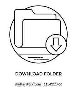 A file folder with downward arrow describing the concept of download folder 