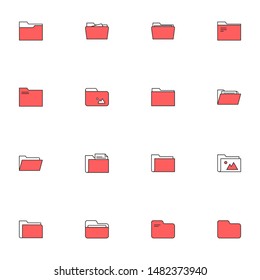 file, folder filled line red icons set