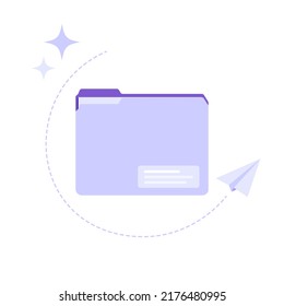 File folder flat vector illustration of with social media icons and shapes on abstract background. File management tools service concept for social media, cloud storage, website, app, banner or flyer