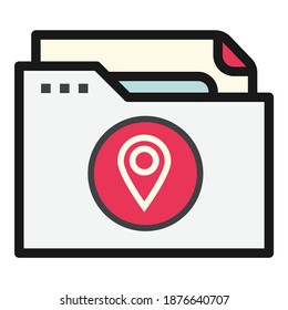 File Folder Geo Location Tag Document Flat Icon Isolated On White Background