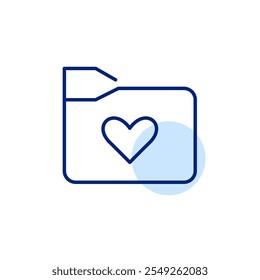 Pasta de arquivos com coração. Adicionar documentos aos favoritos. Pixel perfeito, ícone de traçado editável