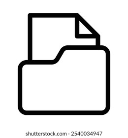 Icono de carpeta de archivo en un estilo de contorno limpio. Representa la organización de datos, documentos o almacenamiento. Ilustración vectorial moderna. Trazo editable.
