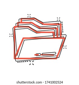 File folder icon in comic style. Documents archive cartoon vector illustration on isolated background. Storage splash effect business concept.