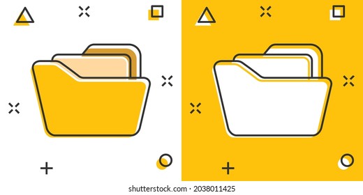 File folder icon in comic style. Documents archive vector cartoon illustration on white isolated background. Storage splash effect business concept.