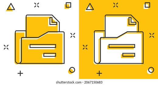 File folder icon in comic style. Documents archive cartoon vector illustration on isolated background. Storage splash effect business concept.
