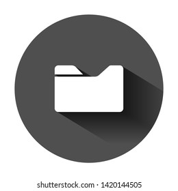 File folder icon in flat style. Documents archive vector illustration on black round background with long shadow. Storage business concept.