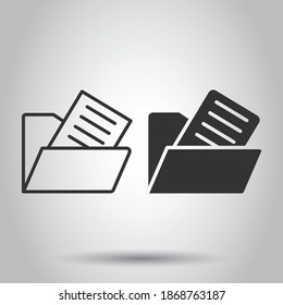 File folder icon in flat style. Documents archive vector illustration on isolated background. Storage business concept.