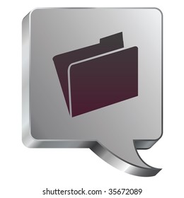 File folder icon on stainless steel modern industrial voice bubble icon suitable for use as a website accent, on promotional materials, or in advertisements.
