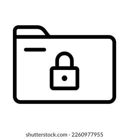 File folder icon with padlock security to maintain privacy for data storage location in a computer memory in black outline style