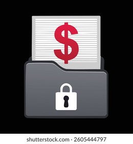 File folder icon with red dollar sign, locked, secure financial data