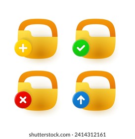 File folder icon set with different pictograms. 3d vector icons set
