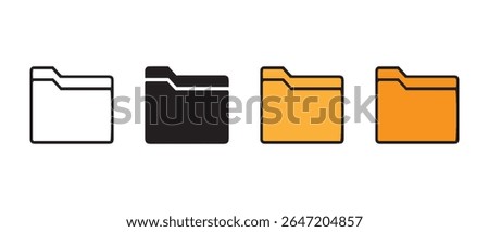 File folder icon set. Different colour files and folders icon isolated on white background. Document directory sign. Set of flat icons folder for your web site, app and ui design. Vector illustration.