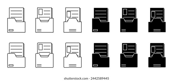 file folder icon set. document symbol. simple vector isolated on white background. design for app, web, poster.