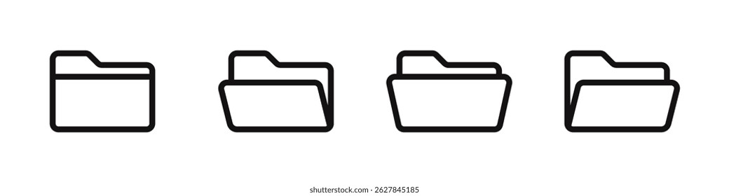 File folder icon set. Document binder symbol collection. Vector illustration.