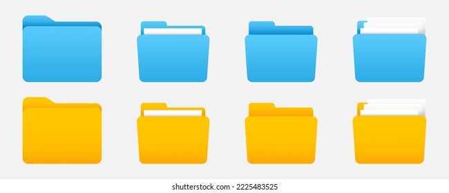 File folder icon set. Folder with files icons. Vector illustration.  File folders with data. Web archive and web directory.