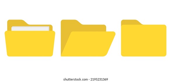 File folder icon set. Open folder and close folder with documents. Vector illustration. Eps 10.