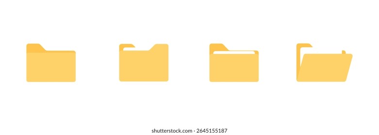 File and folder icon set. Yellow digital folder. Open and closed directory icon. Folder icon set. Vector illustration.